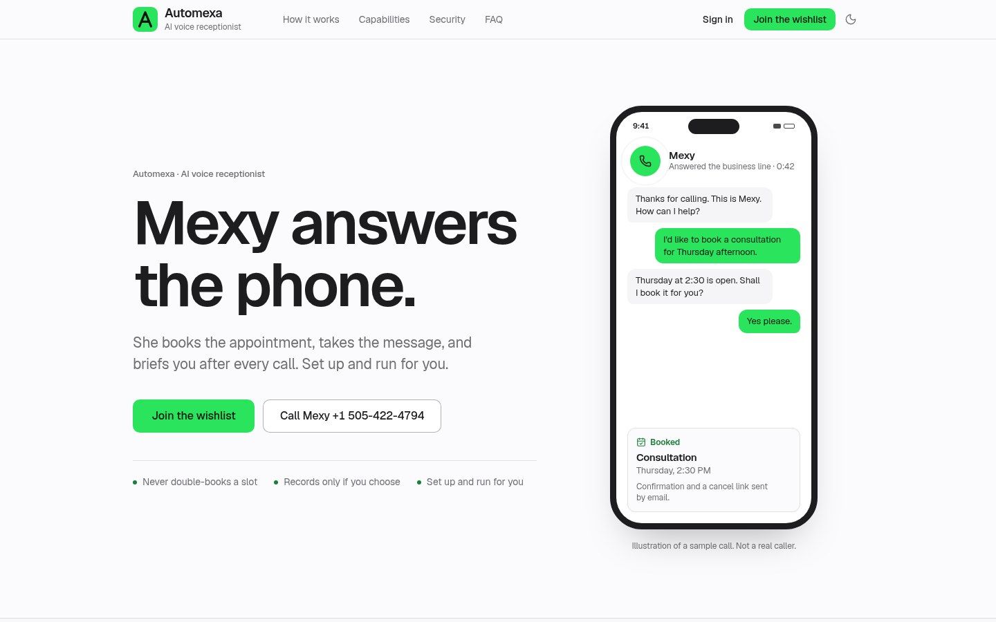 Mexy: live site screenshot