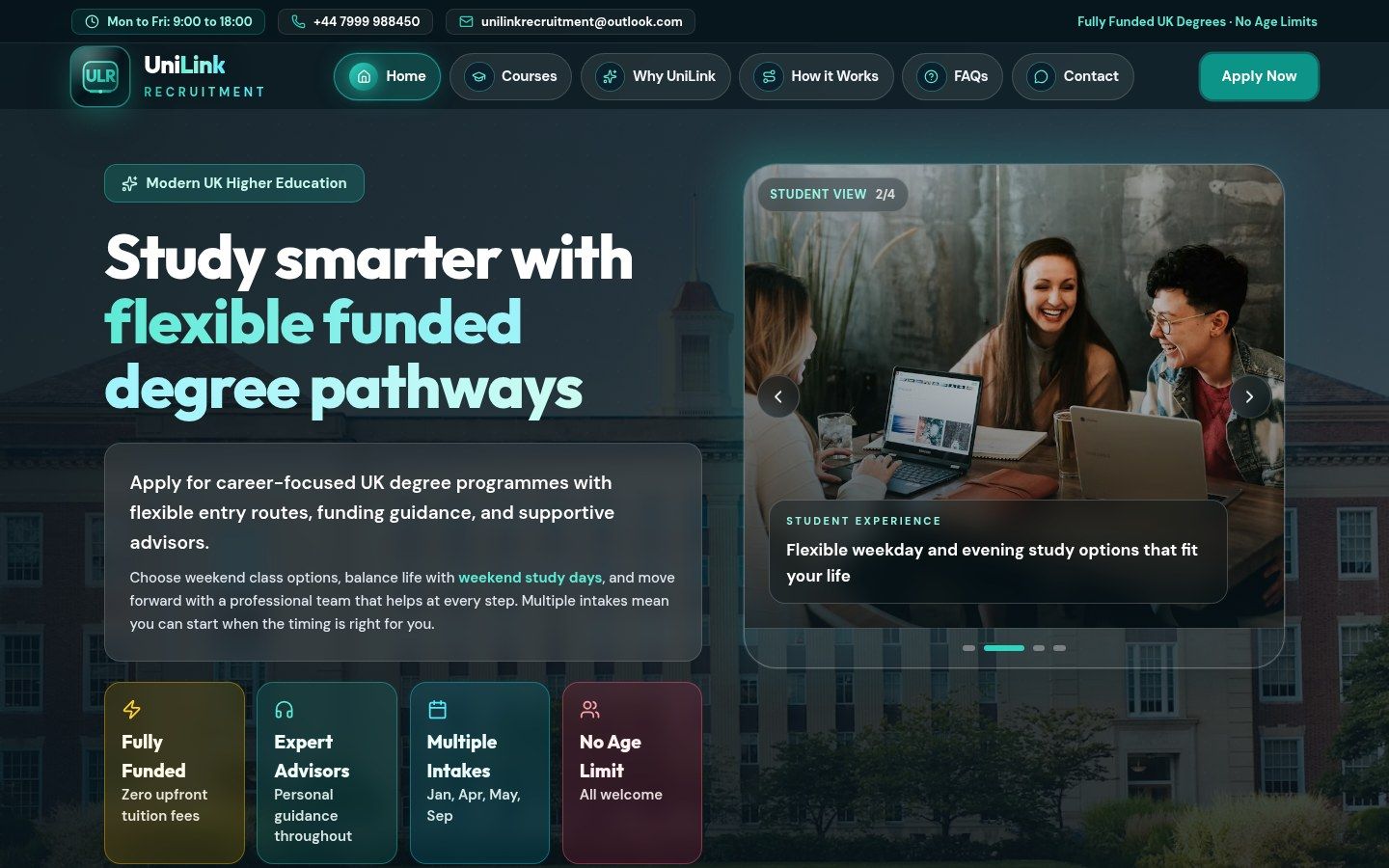 UniLink Recruitment: live site screenshot